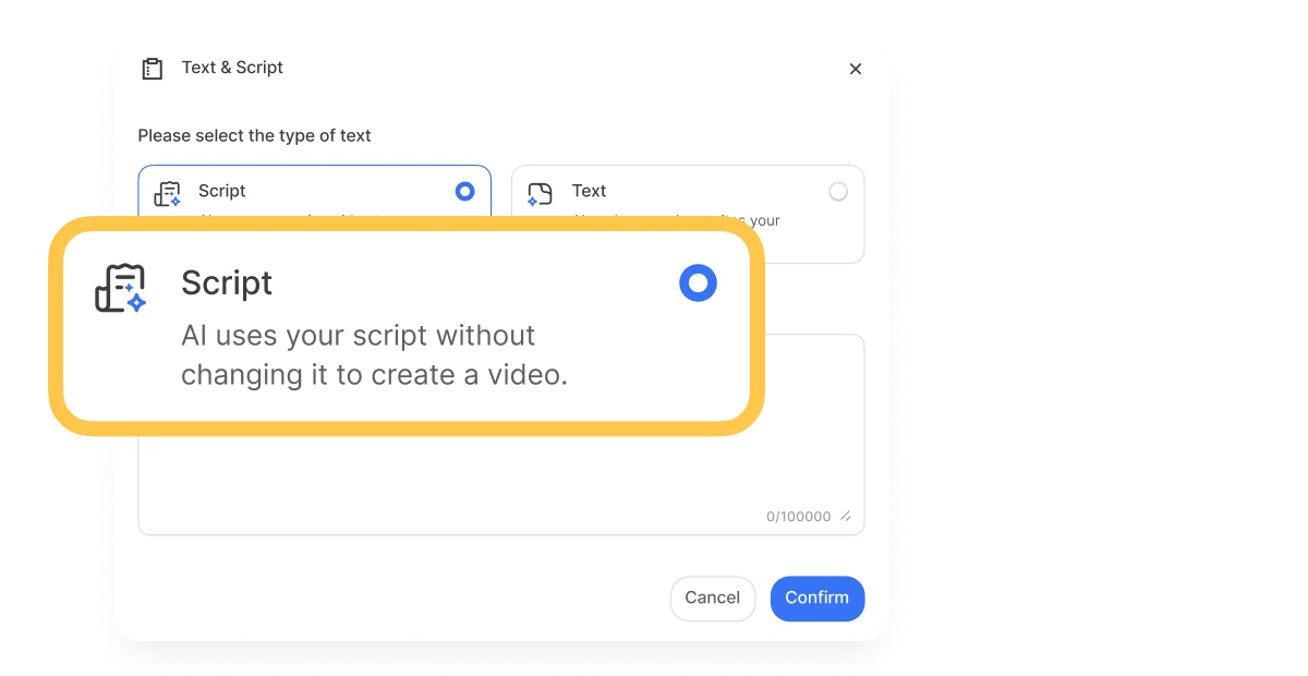 Start your Visla Text to Video by pasting your text and letting the AI rewrite it into a video script.